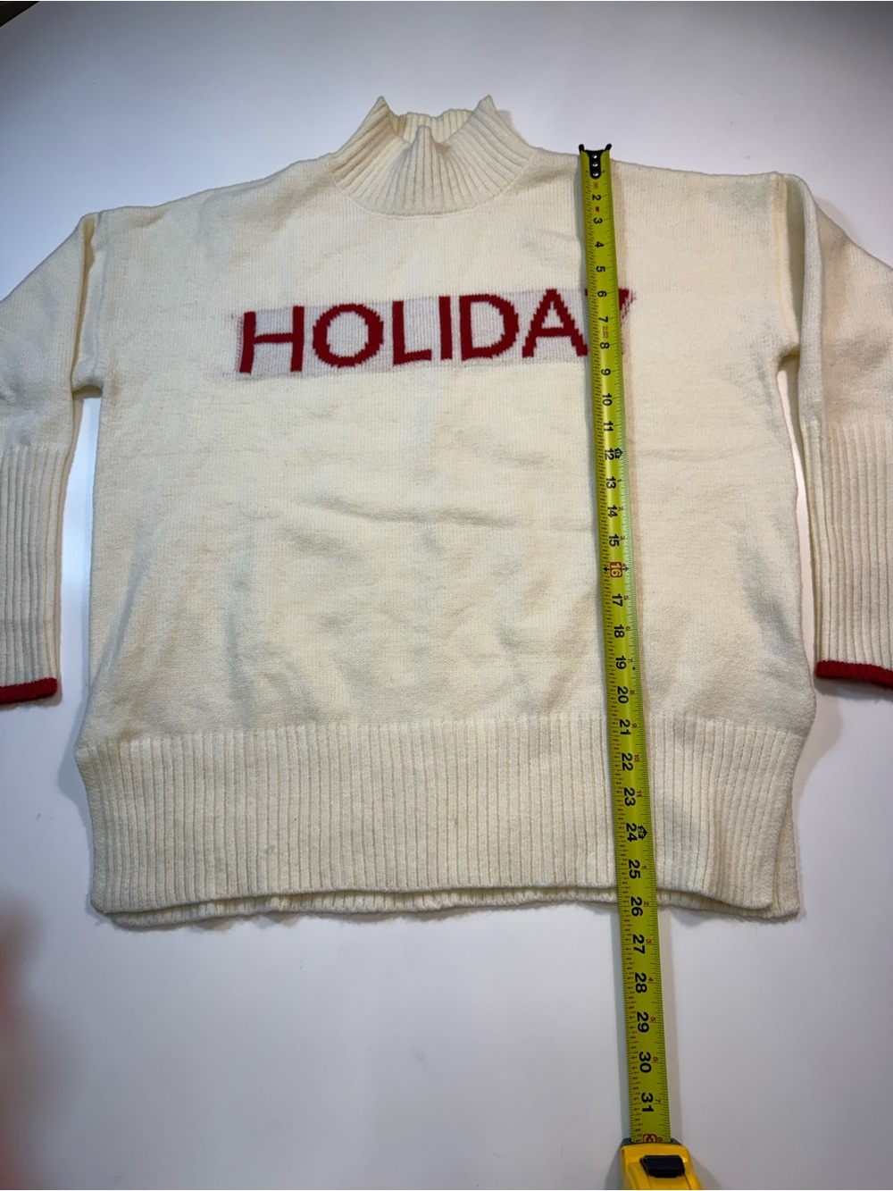 Elan Cream Cowlneck Sweater with Red 'HOLIDAY' Lettering - Picture 3 of 6